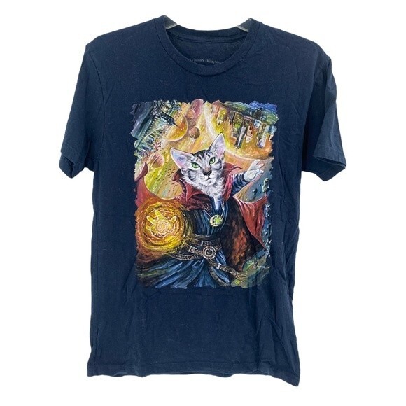 Handmade printed CAT Dr. Who avenger Marvel Tshirt - sz SMALL - navy - cotton - Picture 2 of 6